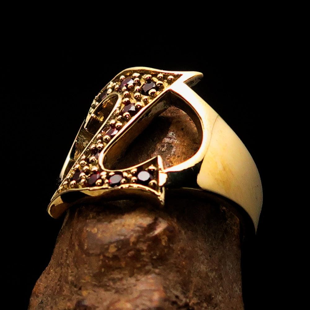 A beautifully crafted Initial Ring featuring a bold letter Z, adorned with 10 red Cubic Zirconias, made from solid brass with a shiny mirror polish finish.