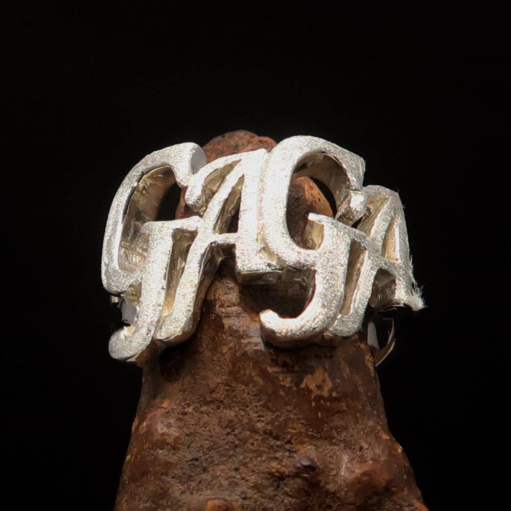 Two-tone matte sterling silver Gaga ring for men, showcasing a polished finish and elegant design.