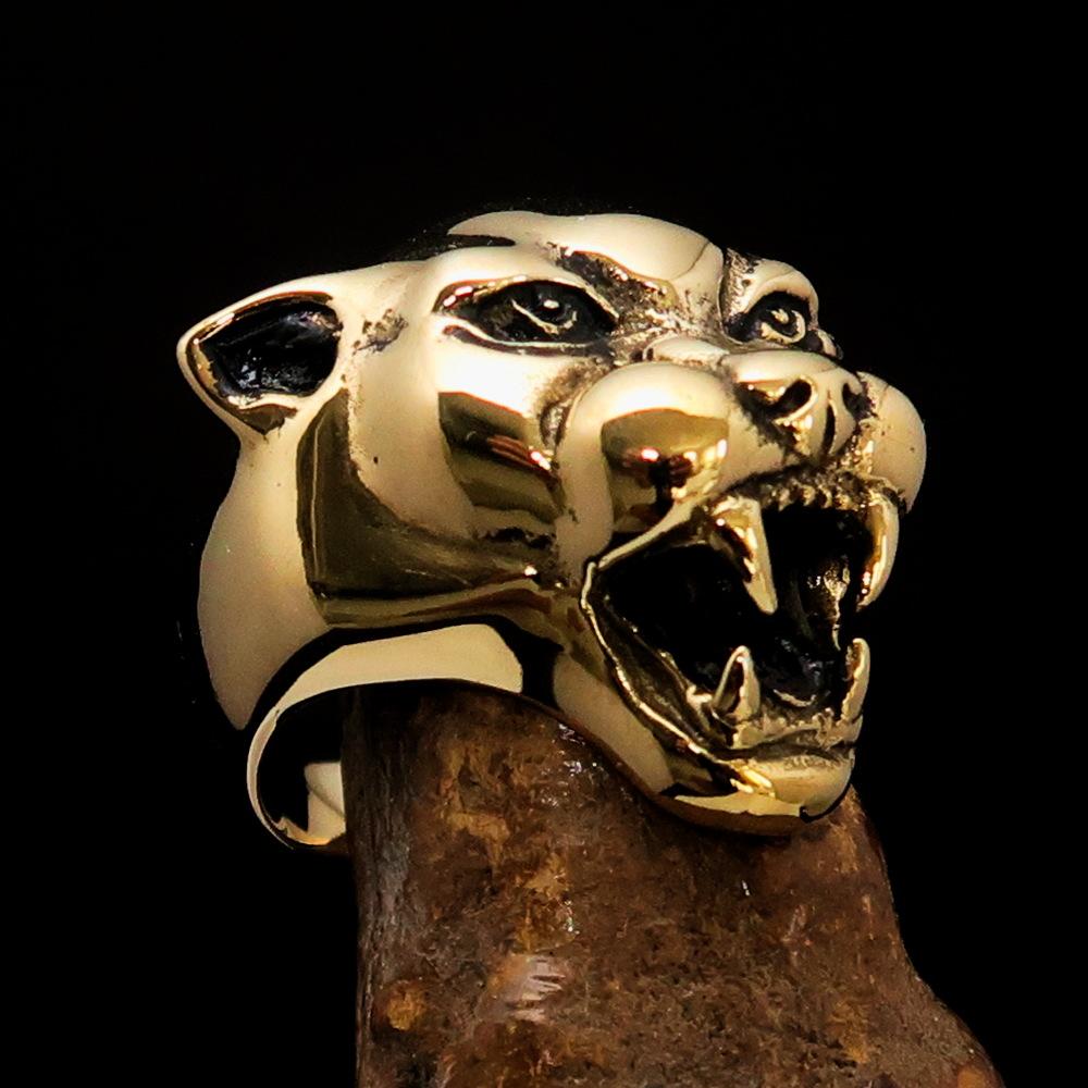 Excellent Crafted Men's Animal Ring featuring a detailed vicious Panther design, made from solid brass with a polished finish.