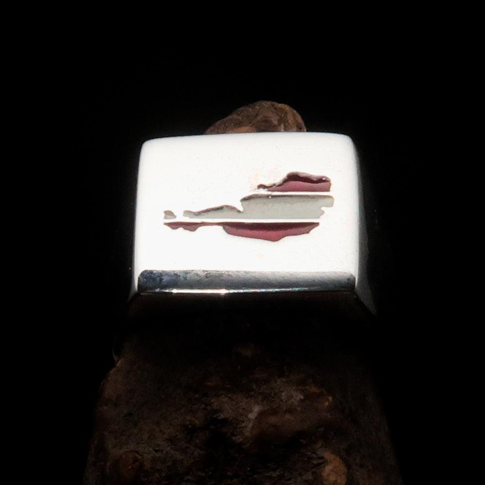 Men's Austrian Flag Ring made of high polished sterling silver with vibrant enamel detailing representing the Austrian flag.