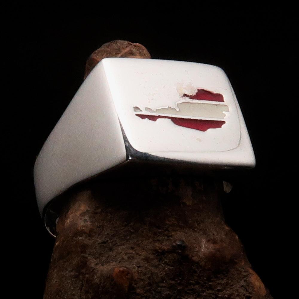 Men's Austrian Flag Ring made of high polished sterling silver with vibrant enamel detailing representing the Austrian flag.