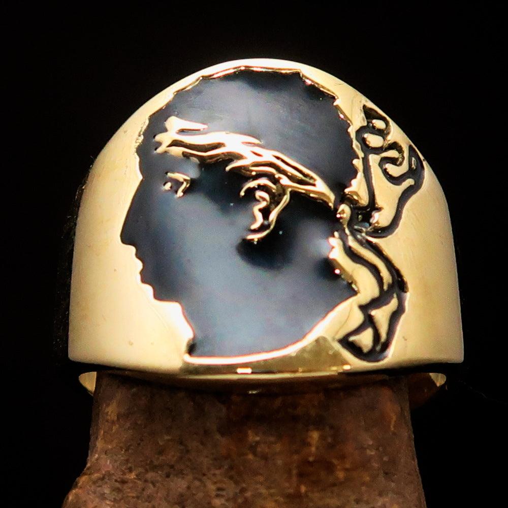 Men's black National Flag Ring Corsica made of solid brass with high polish and black enamel finish, showcasing the Corsican flag design.