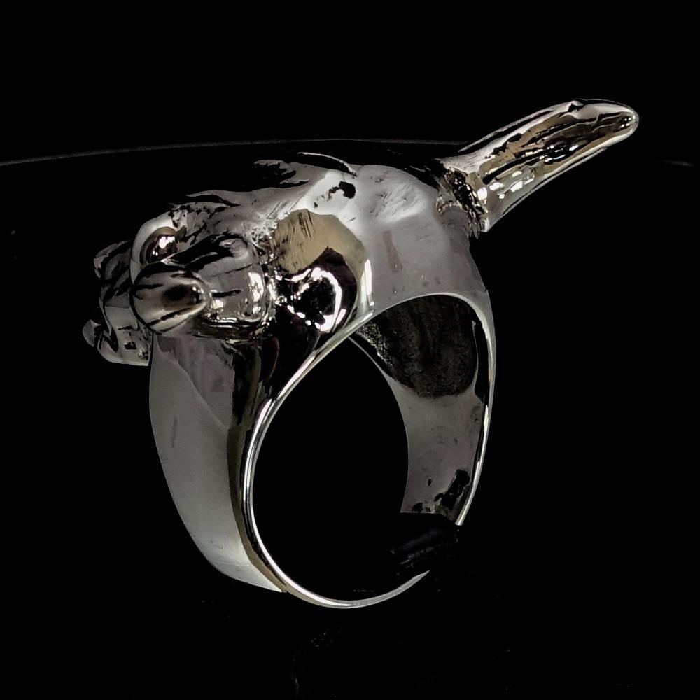 Men's Bull Skull Cowboy Ring made of solid sterling silver with an antiqued and polished finish, showcasing intricate details.