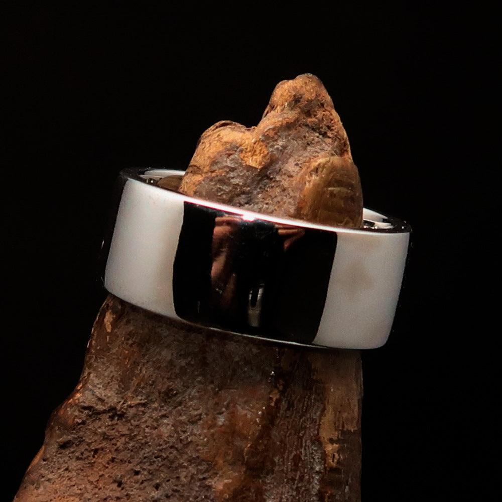 Men's Cavalry Ring in Sterling Silver featuring red Crossed Sabers design, polished finish, and hallmark 925.