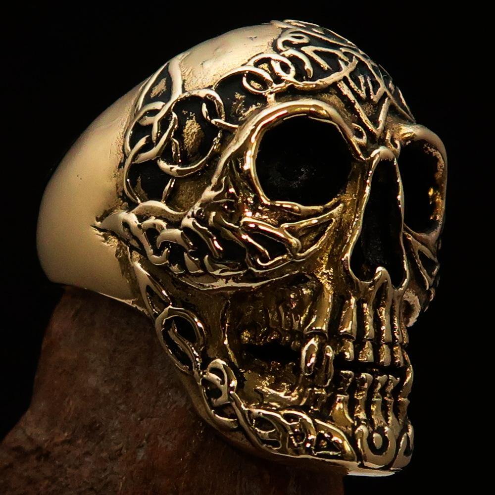 Men's Celtic Skull Ring made of solid brass with intricate design and polished finish.