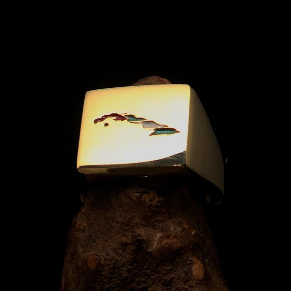 Men's Cuban Flag Ring made of solid brass with high polish finish and enamel detailing, featuring the RCRN logo engraved.