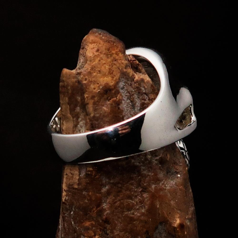 Men's Devil Skull Ring 666 made of solid sterling silver, featuring an intricately designed skull with the number 666 on its forehead.