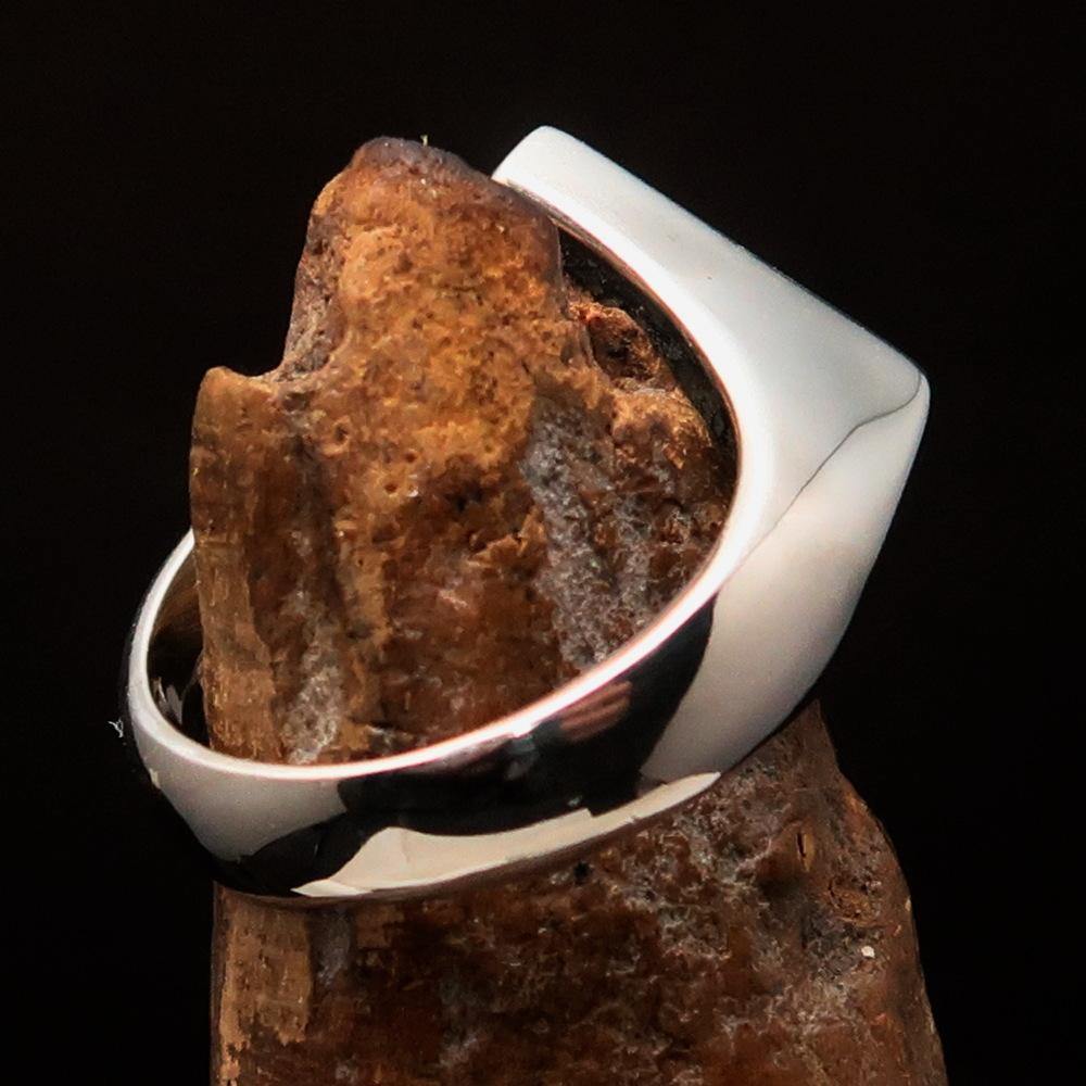 Men's Green Fleur de Lis Cross Ring made of solid sterling silver with high polish and vibrant green enamel, showcasing intricate design.