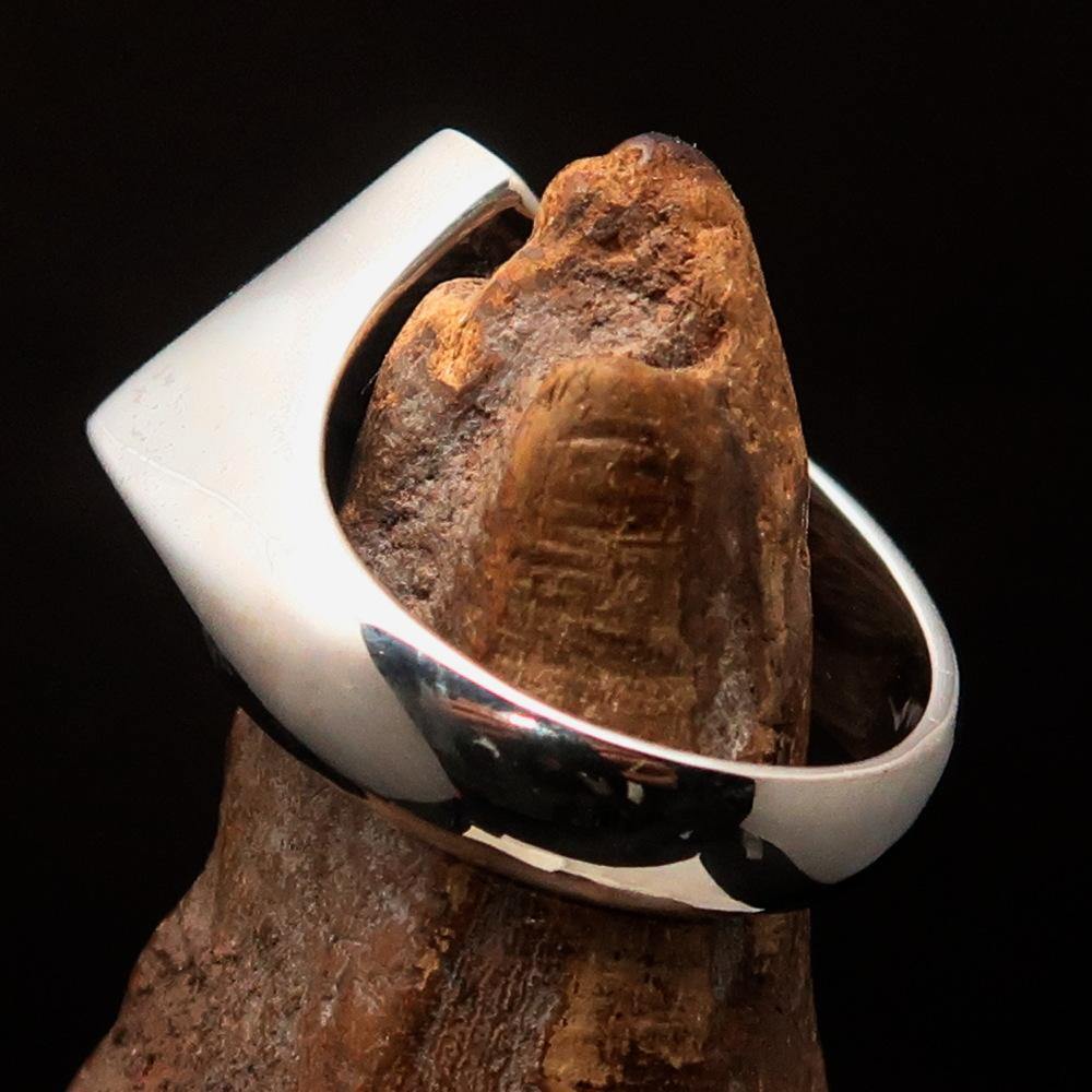 Men's Green Fleur de Lis Cross Ring made of solid sterling silver with high polish and vibrant green enamel, showcasing intricate design.