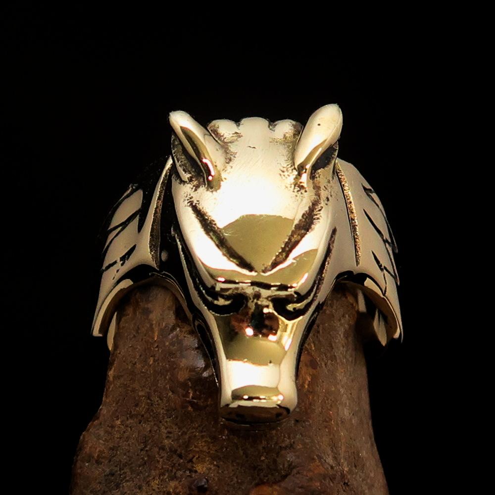 Men's Jackal Costume Ring featuring Anubis, crafted from solid brass with an antique finish, showcasing intricate details.