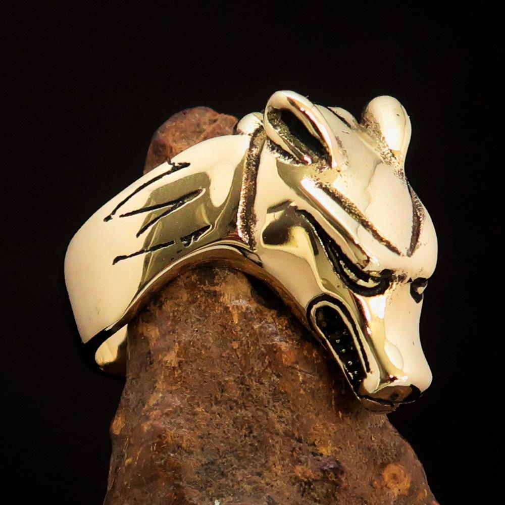 Men's Jackal Costume Ring featuring Anubis, crafted from solid brass with an antique finish, showcasing intricate details.