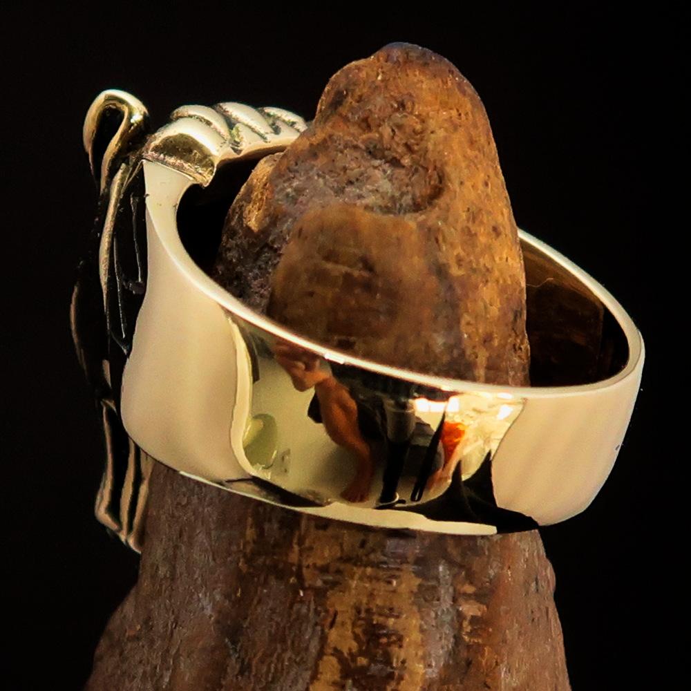 Men's Jackal Costume Ring featuring Anubis, crafted from solid brass with an antique finish, showcasing intricate details.