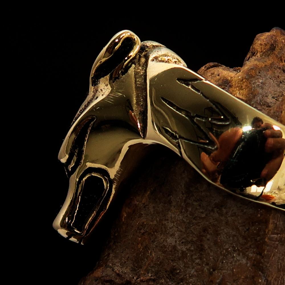 Men's Jackal Costume Ring featuring Anubis, crafted from solid brass with an antique finish, showcasing intricate details.
