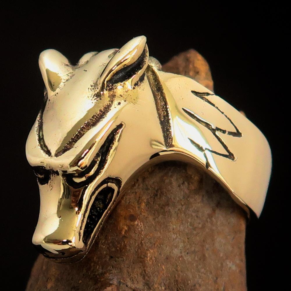 Men's Jackal Costume Ring featuring Anubis, crafted from solid brass with an antique finish, showcasing intricate details.