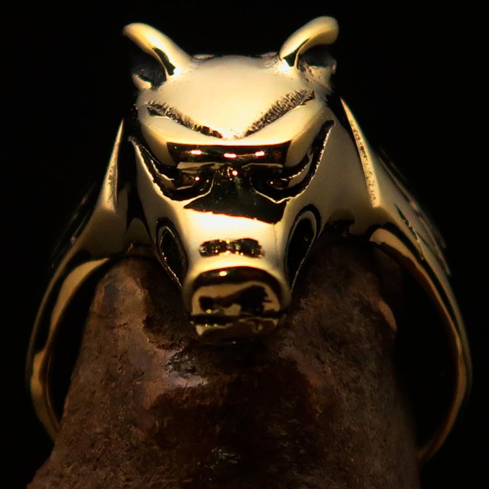 Men's Jackal Costume Ring featuring Anubis, crafted from solid brass with an antique finish, showcasing intricate details.