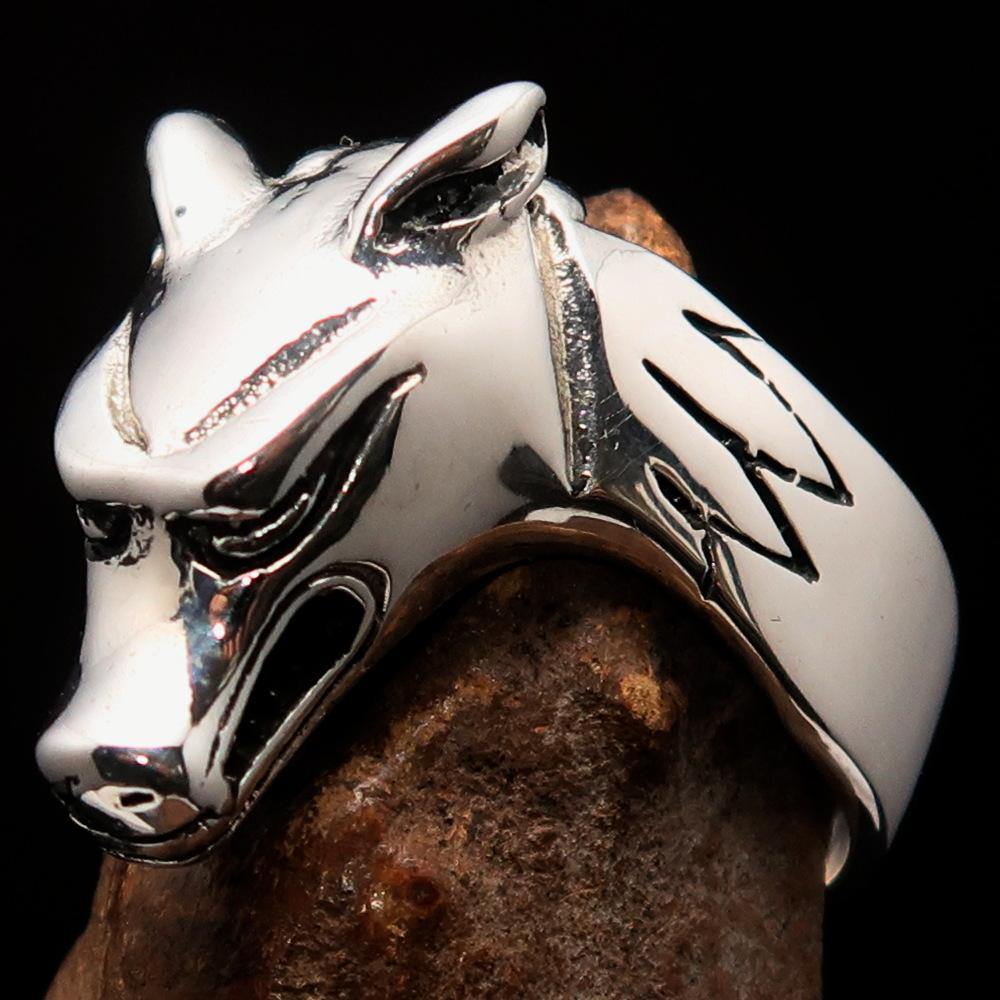 Men's Jackal Ring featuring Anubis, crafted from sterling silver with intricate details and a polished finish.