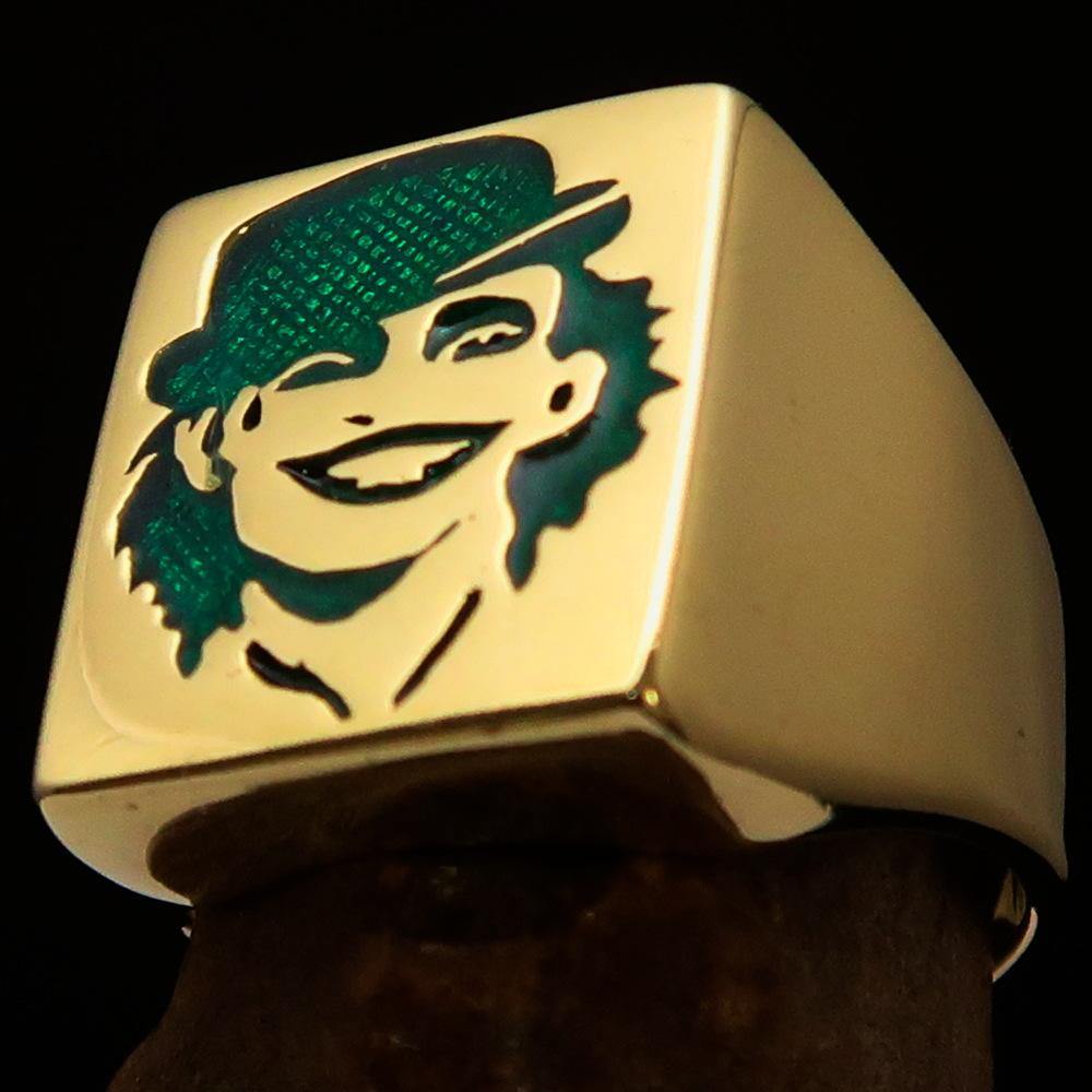 Men's Joker Ring in Green Harlequin, crafted from solid brass with a high polished finish and enamel detailing.