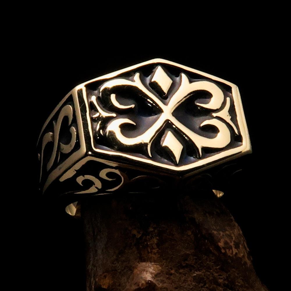 Men's Medieval Ring made of solid brass featuring a black Oriental Crest design, polished finish, and solid back.