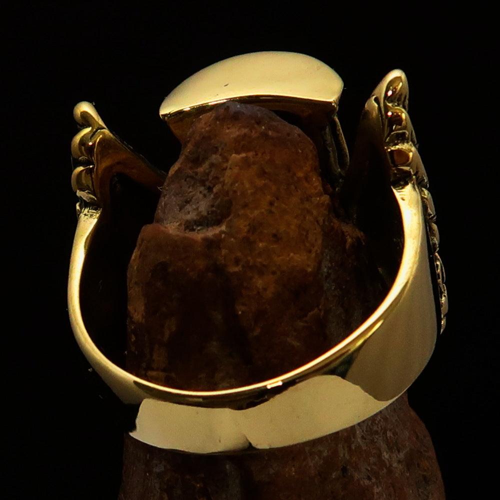 Men's Medieval Ring made of solid brass featuring a winged hourglass design, antiqued and polished finish.