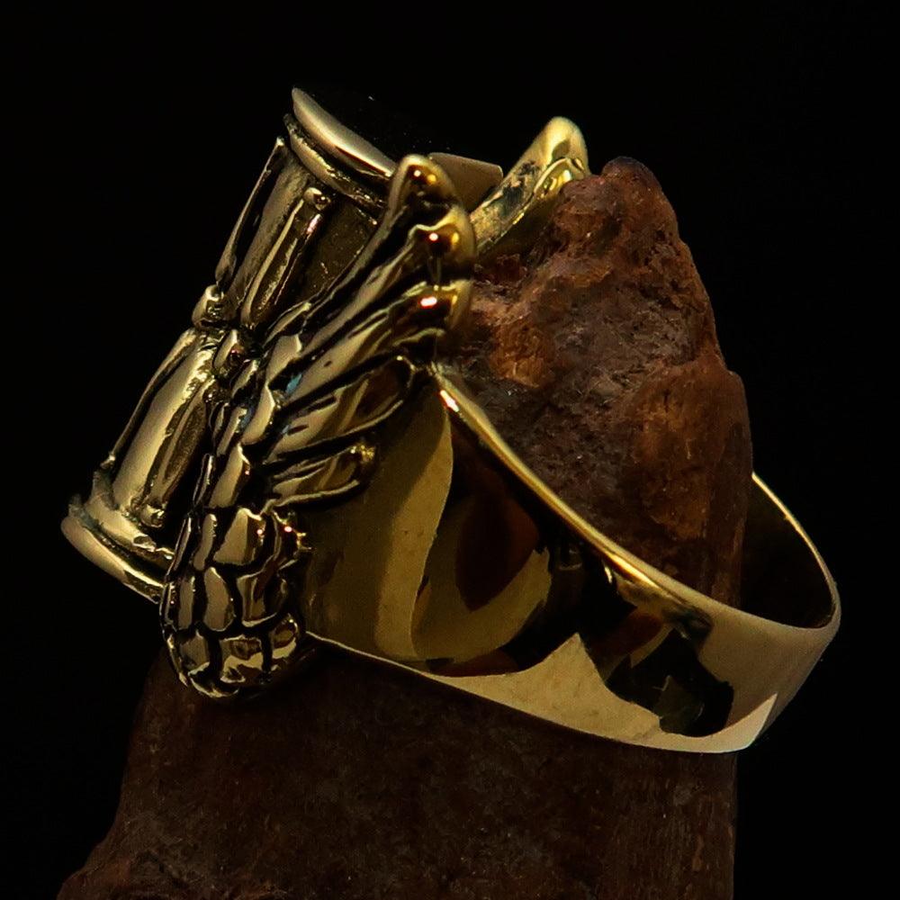 Men's Medieval Ring made of solid brass featuring a winged hourglass design, antiqued and polished finish.