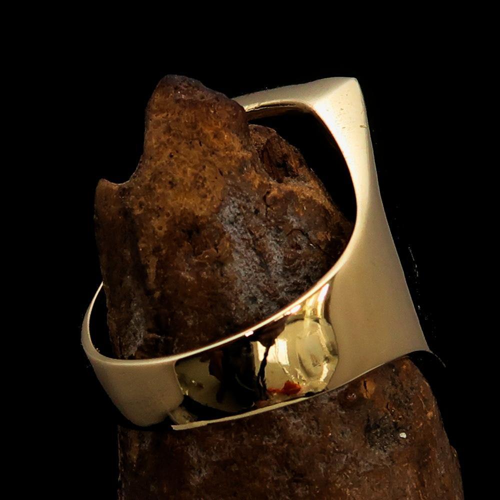 Men's Musician Ring featuring a red Treble Clef symbol, crafted from solid brass with a high polished finish and enamel.