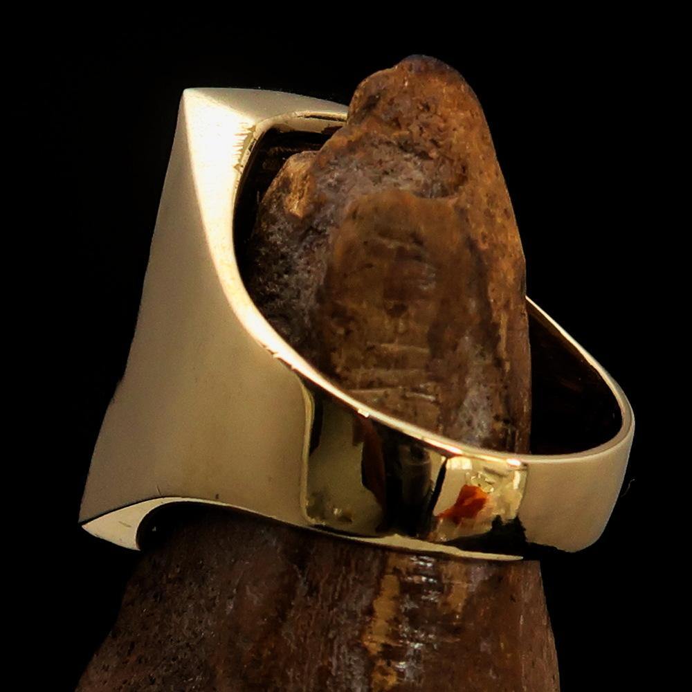 Men's Musician Ring featuring a red Treble Clef symbol, crafted from solid brass with a high polished finish and enamel.