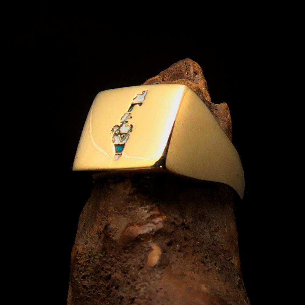 Men's National Flag Ring Israel made of solid brass with high polish finish and enamel detailing, featuring engraved RCRN logo.