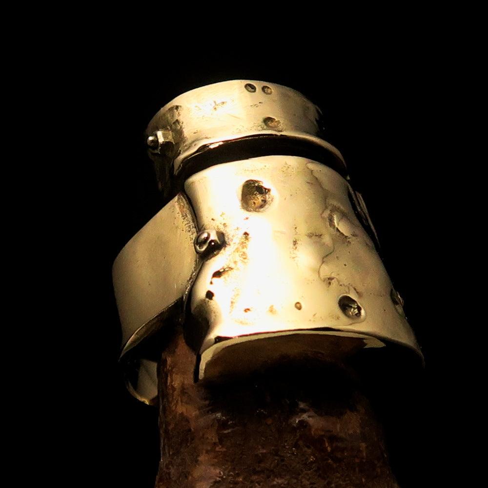 Excellent Crafted Men's Ned Kelly Outlaw Ring made of solid brass with a mirror polished finish, showcasing its elegant design and craftsmanship.