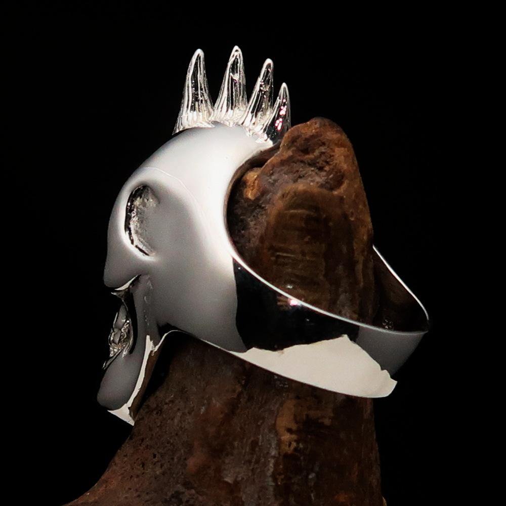 Men's Punk Skull Ring Mohawk made of solid sterling silver with intricate detailing and a unique design.