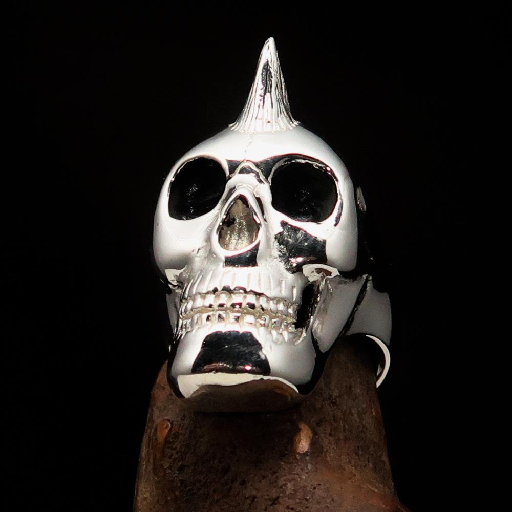 Men's Punk Skull Ring Mohawk made of solid sterling silver with intricate detailing and a unique design.