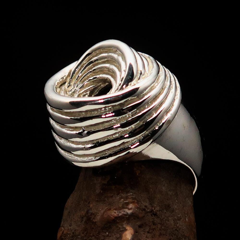 Men's Retro Circle Ring made of solid sterling silver with antiqued and high polished finish, showcasing its unique design and hallmark 925.