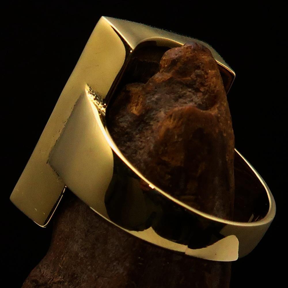 A beautifully crafted Men's Ring made of solid brass featuring a striking green Phoenix design, polished to a high shine.