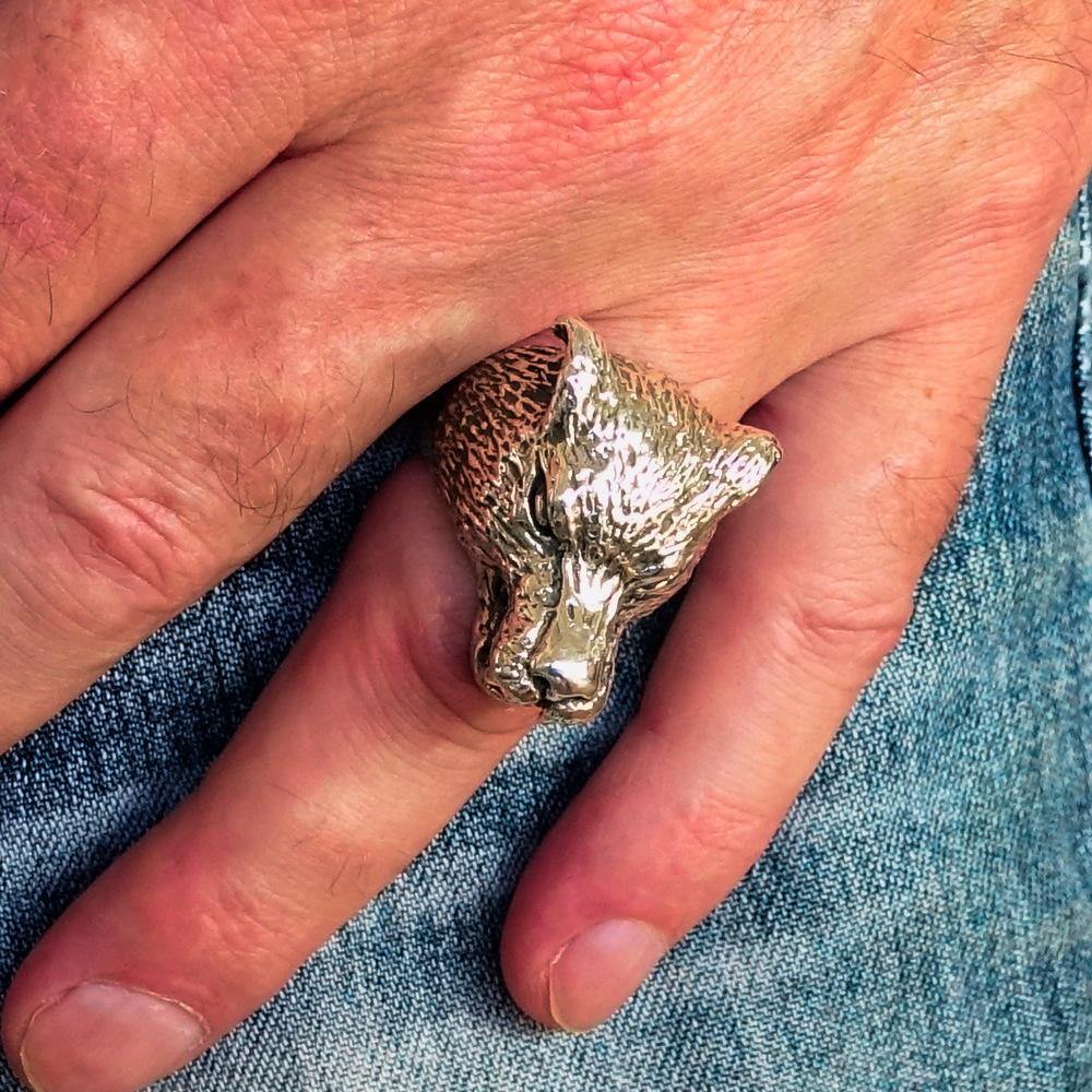 Men's Sterling Silver Werewolf Ring featuring intricate details and a fierce design, crafted from solid sterling silver.