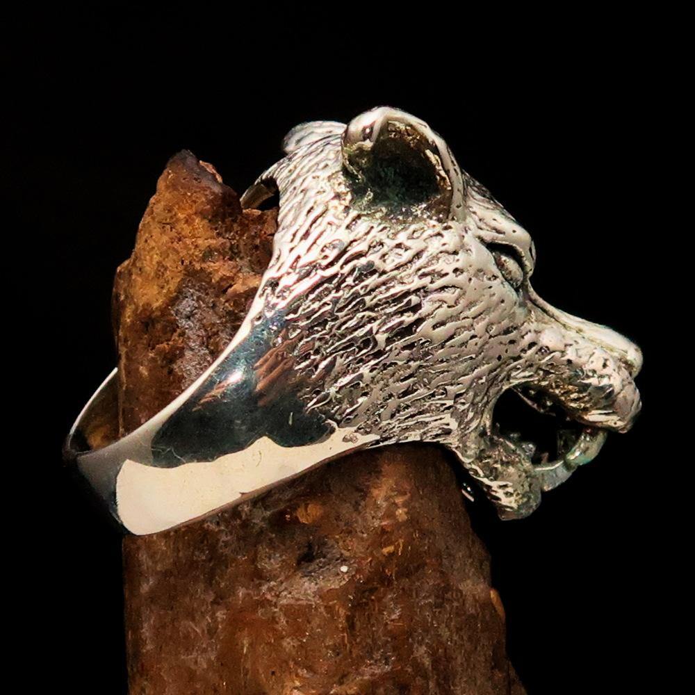 Men's Sterling Silver Werewolf Ring featuring intricate details and a fierce design, crafted from solid sterling silver.