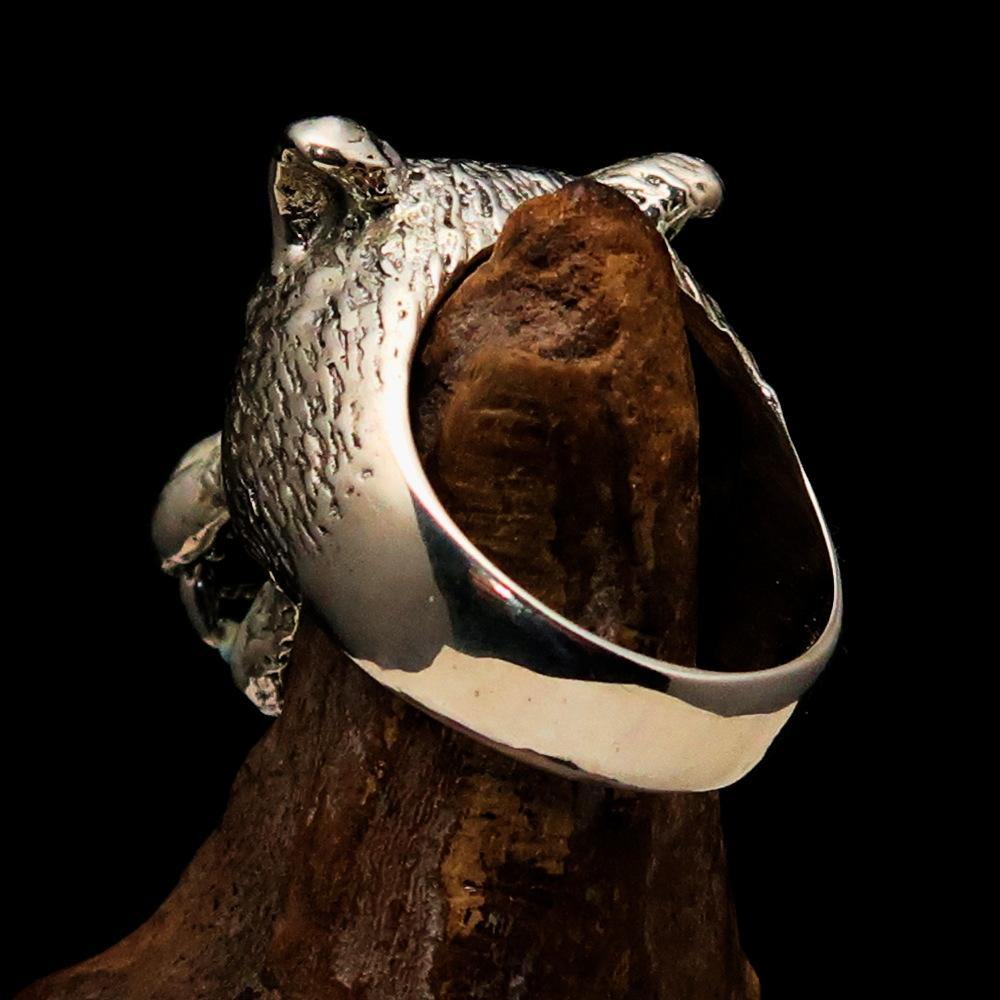 Men's Sterling Silver Werewolf Ring featuring intricate details and a fierce design, crafted from solid sterling silver.