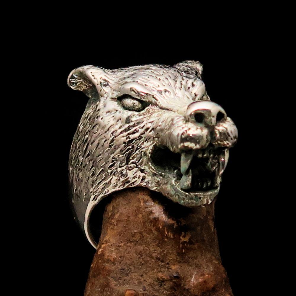 Men's Sterling Silver Werewolf Ring featuring intricate details and a fierce design, crafted from solid sterling silver.