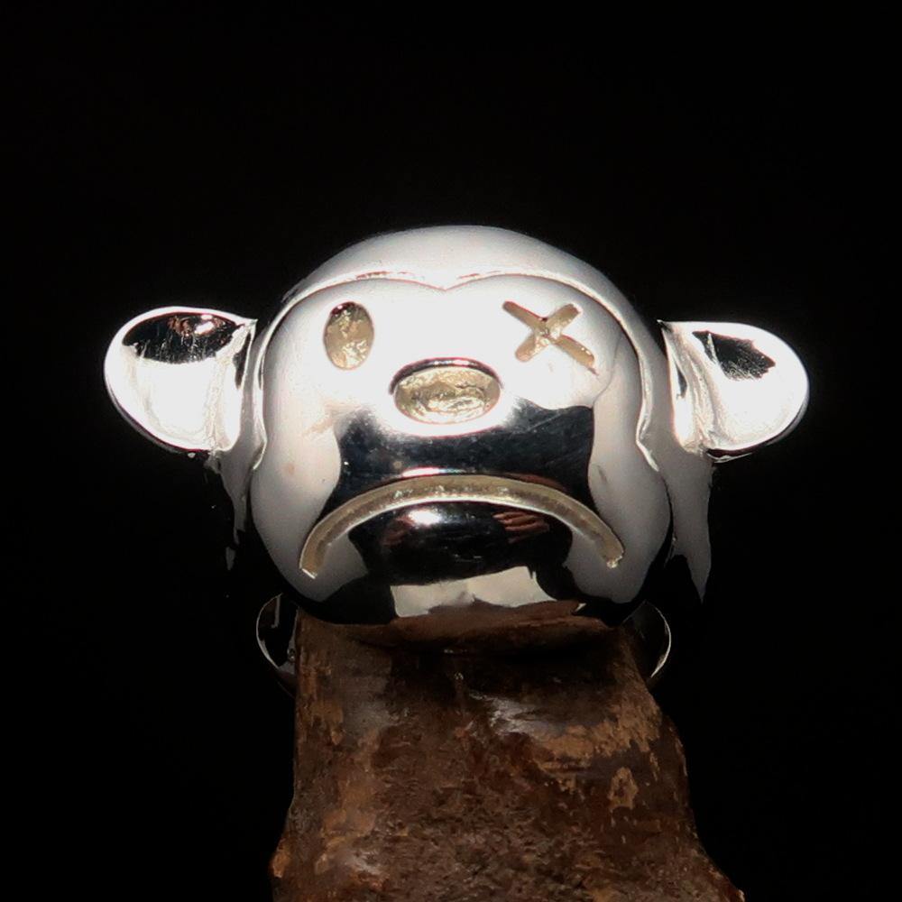 Excellent crafted Men's Teddy Bear Ring made of mirror polished Sterling Silver, showcasing a unique teddy bear design.