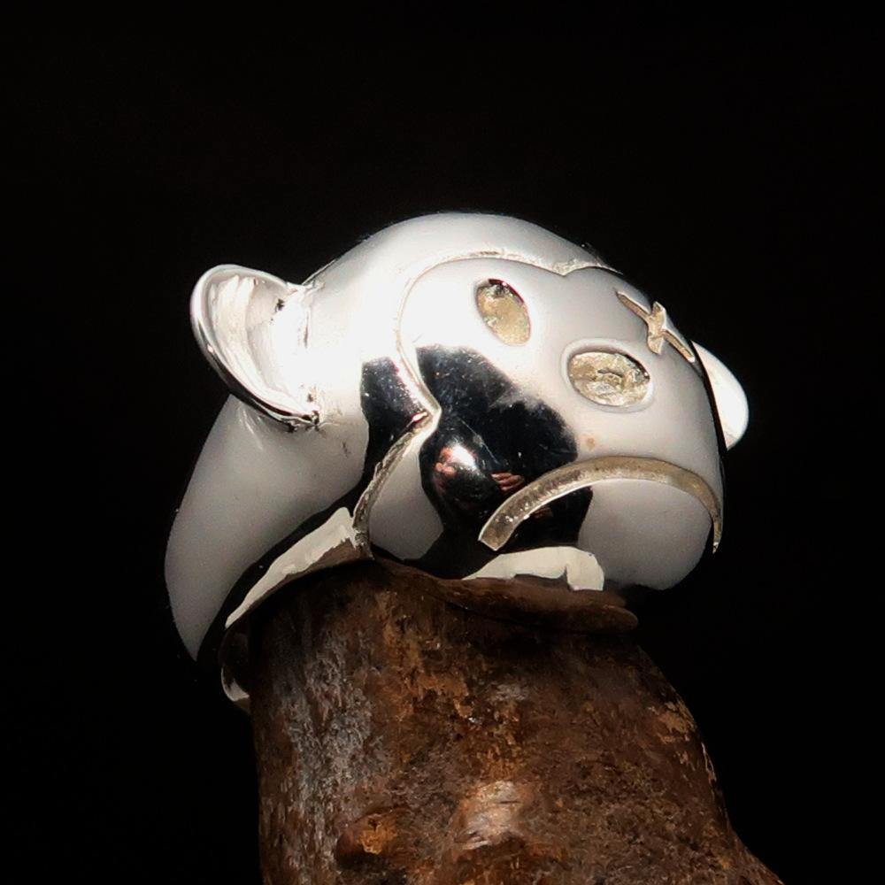 Excellent crafted Men's Teddy Bear Ring made of mirror polished Sterling Silver, showcasing a unique teddy bear design.