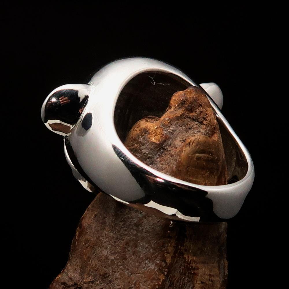 Excellent crafted Men's Teddy Bear Ring made of mirror polished Sterling Silver, showcasing a unique teddy bear design.