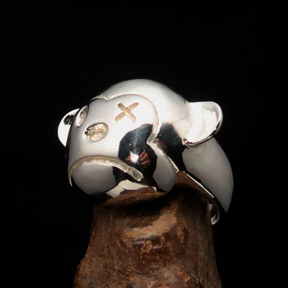 Excellent crafted Men's Teddy Bear Ring made of mirror polished Sterling Silver, showcasing a unique teddy bear design.