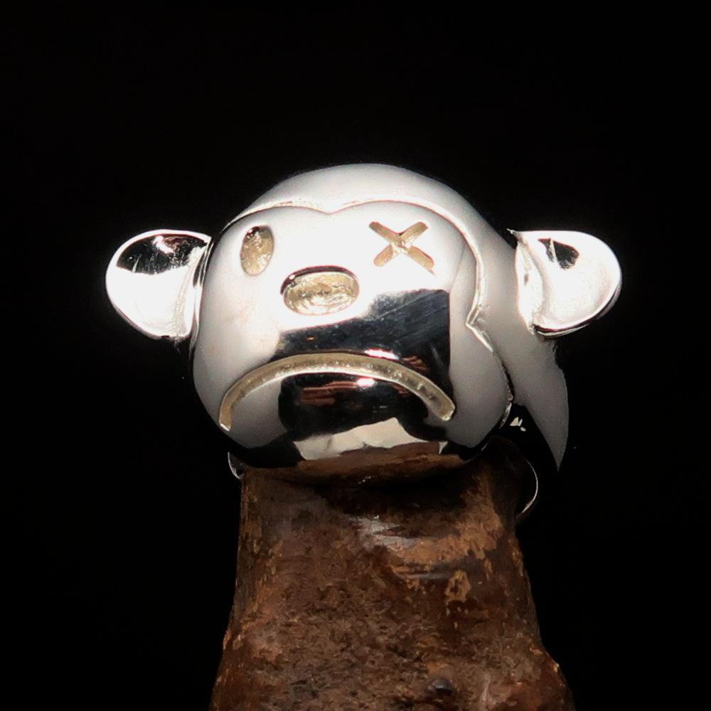 Excellent crafted Men's Teddy Bear Ring made of mirror polished Sterling Silver, showcasing a unique teddy bear design.