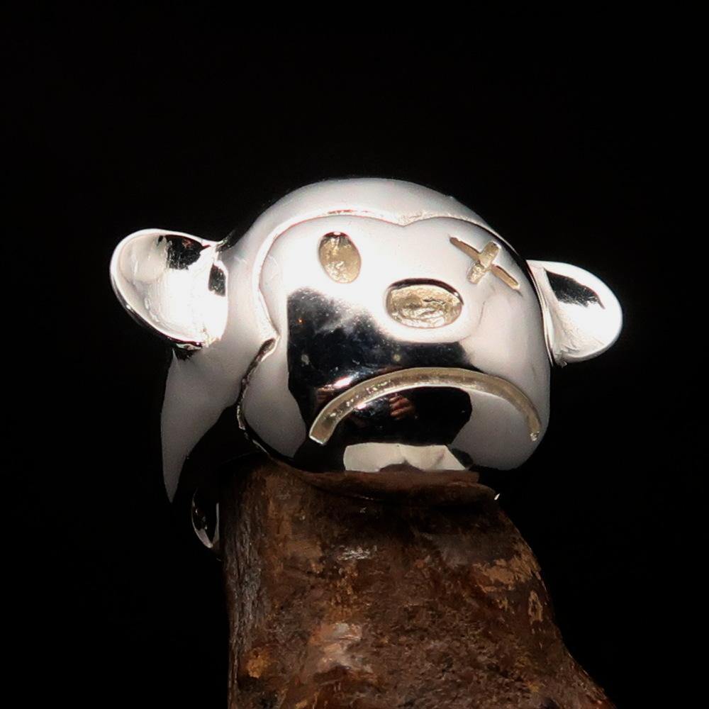 Excellent crafted Men's Teddy Bear Ring made of mirror polished Sterling Silver, showcasing a unique teddy bear design.