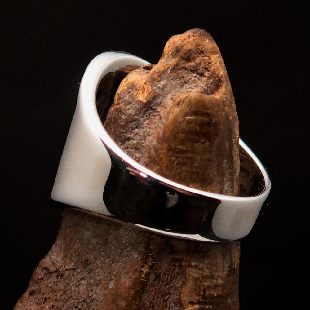 Men's yellow Iron Cross Biker Ring made of solid sterling silver with high polish and enamel finish, showcasing a bold design.