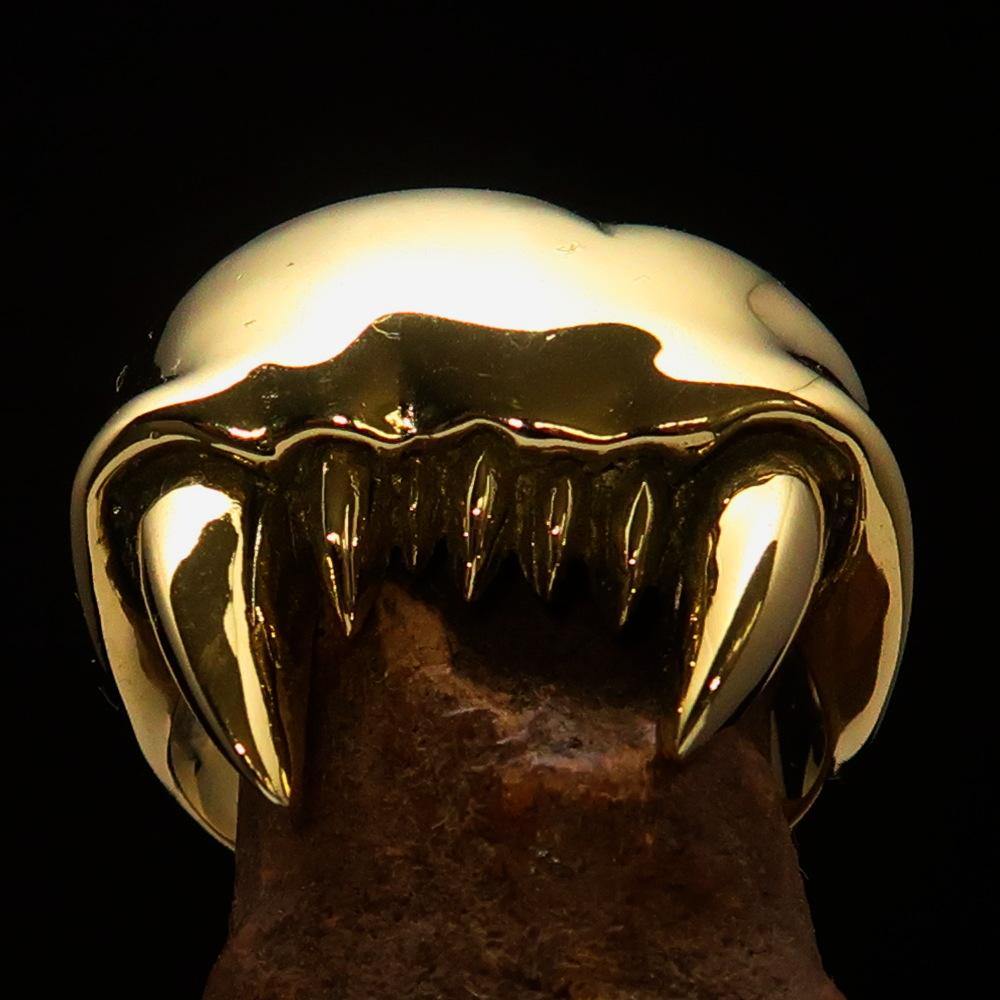 Men's Zombie Denture Ring made of solid brass, featuring an antiqued and mirror polished finish, showcasing a unique zombie denture design.