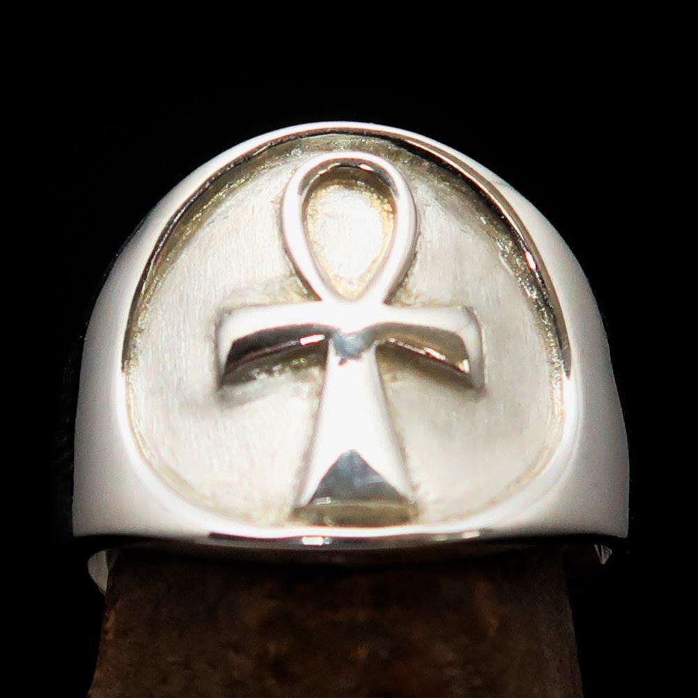 Two-tone Men's big Egyptian Ankh Cross Ring in matte finish, showcasing its unique design and craftsmanship.