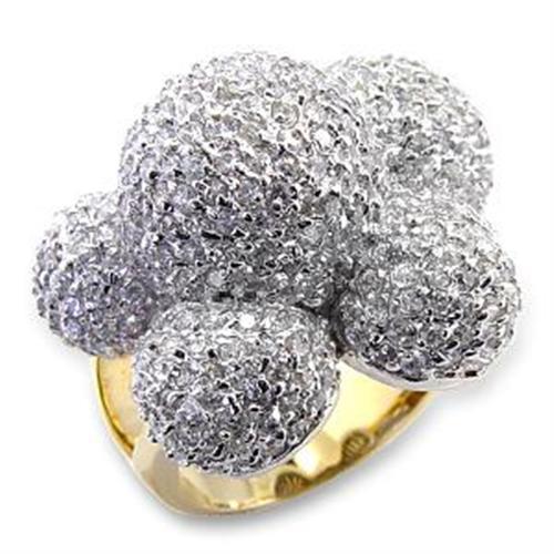 LOA573 Gold and Rhodium Brass Ring featuring AAA Grade CZ stones, showcasing its elegant design and brilliant sparkle.