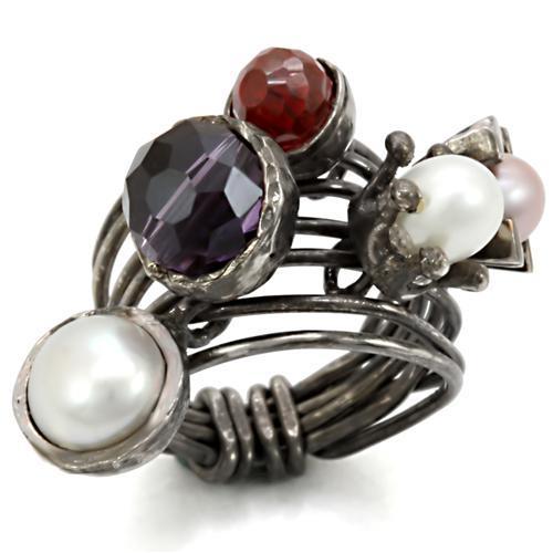 LOA599 Antique Tone Brass Ring featuring assorted multi-colored stones, showcasing vintage elegance and craftsmanship.