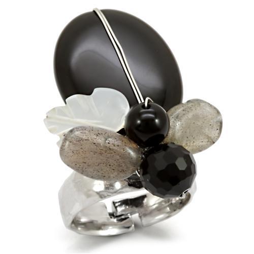 LOA594 Antique Tone Brass Ring featuring assorted multi-colored stones, showcasing vintage elegance and craftsmanship.