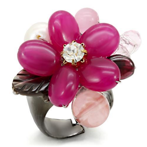 LOA595 Antique Tone Brass Ring featuring assorted multi-colored stones, showcasing vintage elegance and craftsmanship.