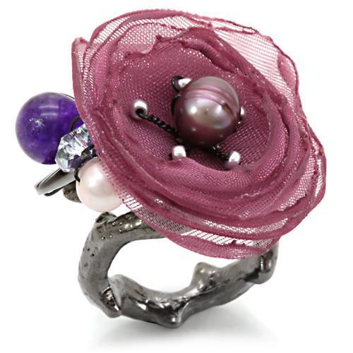 LOA600 Antique Tone Brass Ring featuring assorted multi-colored stones, showcasing its elegant design and vintage charm.
